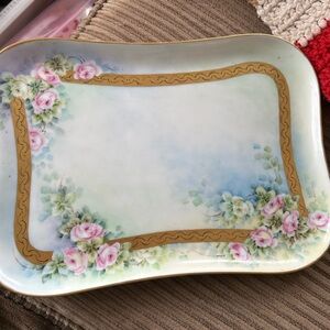 Vintage Limoges Rectangle Porcelain Hand painted Tray Stamped Limoges UC France.